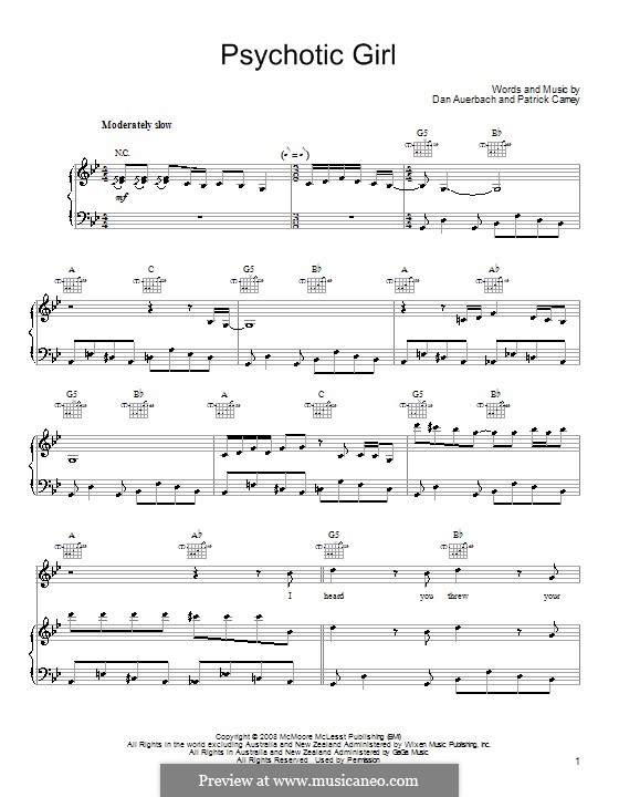 Psychotic Girl (The Black Keys): Para vocais e piano (ou Guitarra) by Daniel Auerbach, Patrick Carney