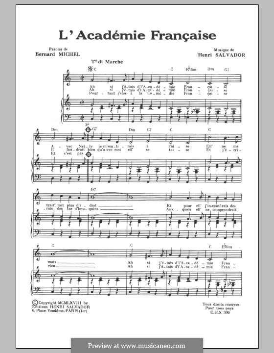 L'academie Francaise: Para vocais e piano by Henri Salvador
