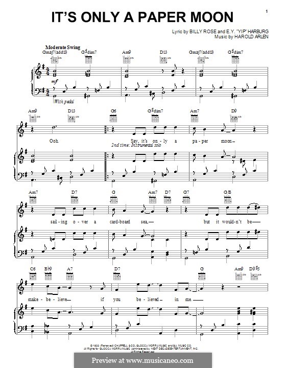 It's Only a Paper Moon: Para vocais e piano (ou Guitarra) by Harold Arlen