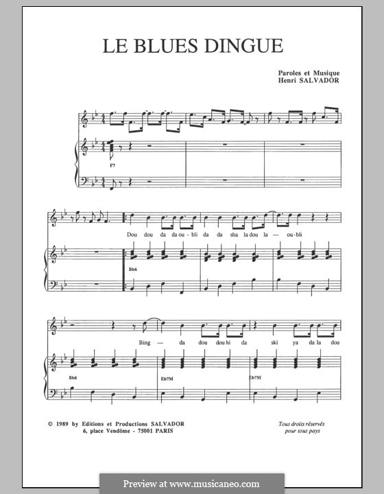 Le Blues Dingue: Para vocais e piano by Henri Salvador