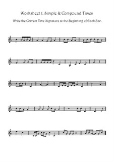 Adding Correct Time Signatures In Simple & Compound Time: Worksheet No.1 by Yvonne Johnson