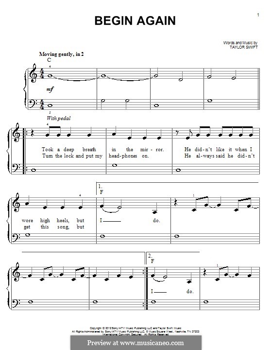 Begin Again: Para Piano by Taylor Swift