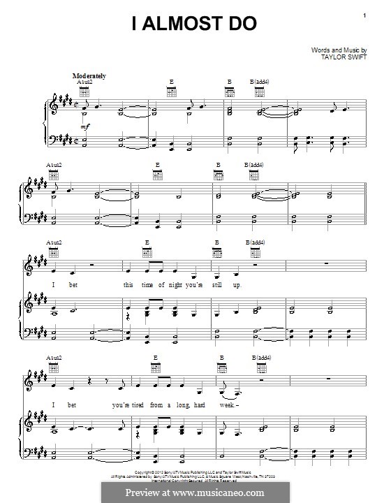 I Almost Do: Para vocais e piano (ou Guitarra) by Taylor Swift