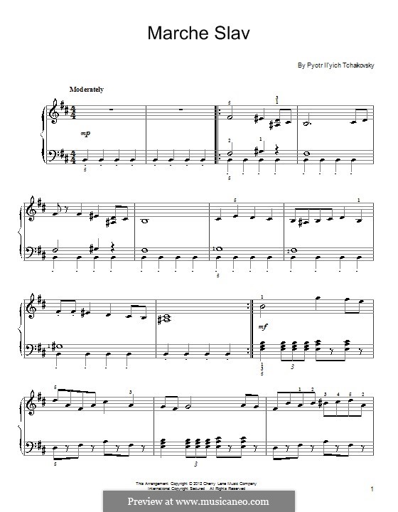 Slavonic March, TH 45 Op.31: arranjos para piano (Fragmento) by Pyotr Tchaikovsky