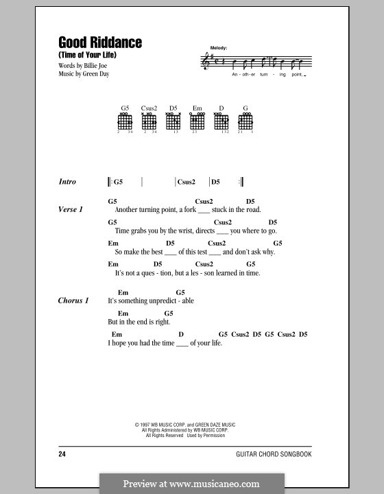 Good Riddance (Time of Your Life): Letras e Acordes by Billie Joe Armstrong, Tré Cool, Michael Pritchard