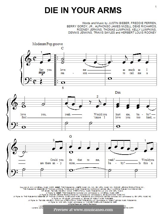 Die in Your Arms: Para Piano by Alphonso Mizell, Berry Gordy, Deke Richards, Freddie Perren, Justin Bieber