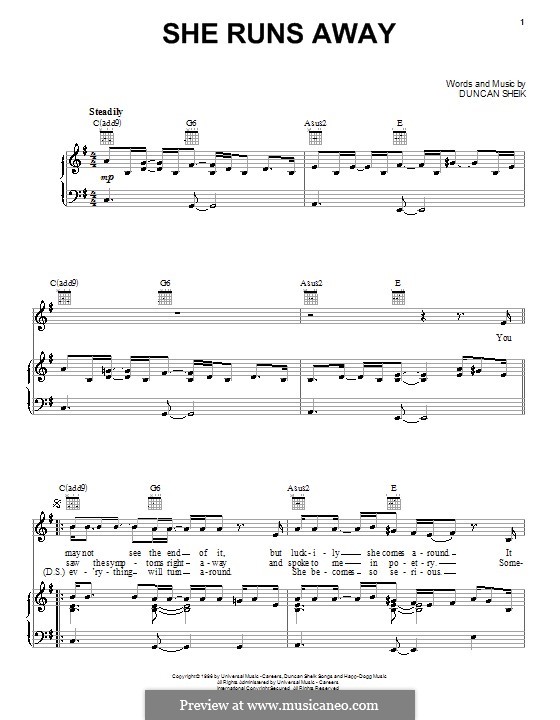 She Runs Away: Para vocais e piano (ou Guitarra) by Duncan Sheik