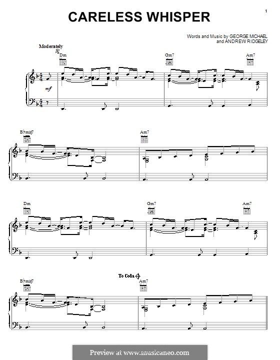 Careless Whisper: Para vocais e piano (ou Guitarra) by Andrew Ridgeley, George Michael