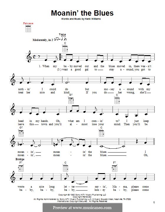 Moanin' the Blues: para ukulele by Hank Williams