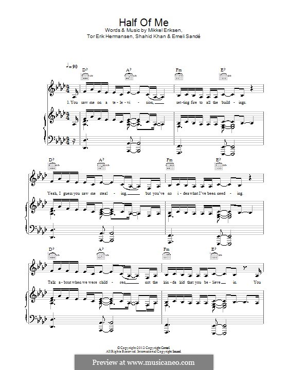 Half of Me (Rihanna): Para vocais e piano (ou Guitarra) by Emeli Sandé, Mikkel Storleer Eriksen, Shahid Khan, Tor Erik Hermansen