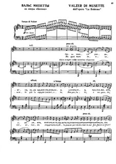 La bohème: Valser di Musette, for voice and piano by Ruggero Leoncavallo