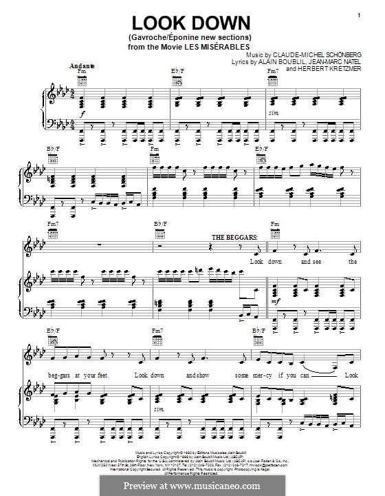 Look Down: Para vocais e piano (ou Guitarra) by Claude-Michel Schönberg