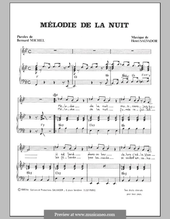 Melodie de la Nuit: Para vocais e piano by Henri Salvador