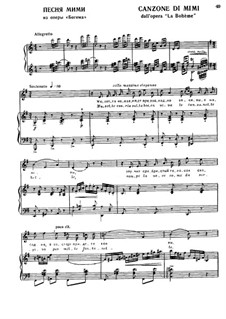 La bohème: Canzone di Mimi, for voice and piano by Ruggero Leoncavallo