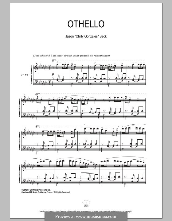 Othello (Chilly Gonzales): Para Piano by Jason Beck