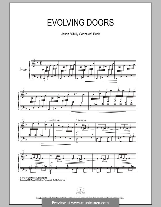 Evolving Doors (Chilly Gonzales): Para Piano by Jason Beck