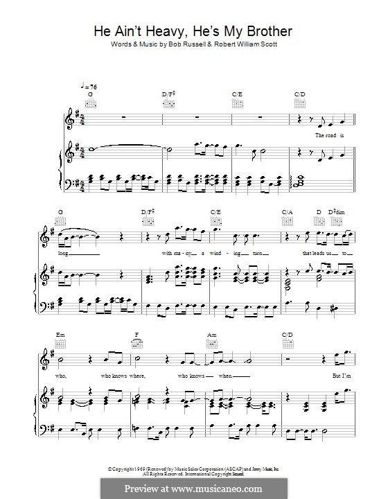 He Ain't Heavy, He's My Brother: Para vocais e piano (ou Guitarra) by Bobby Scott