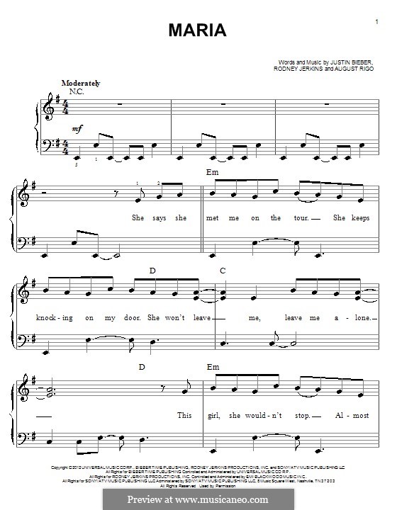 Maria: Para Piano by August Rigo, Justin Bieber, Rodney Jerkins