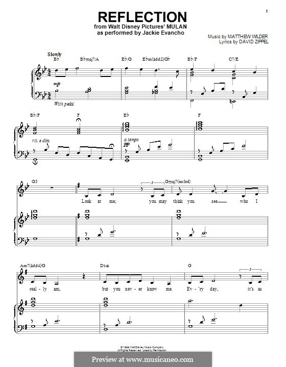 Reflection (from Disney's Mulan): Para vocais e piano by Matthew Wilder