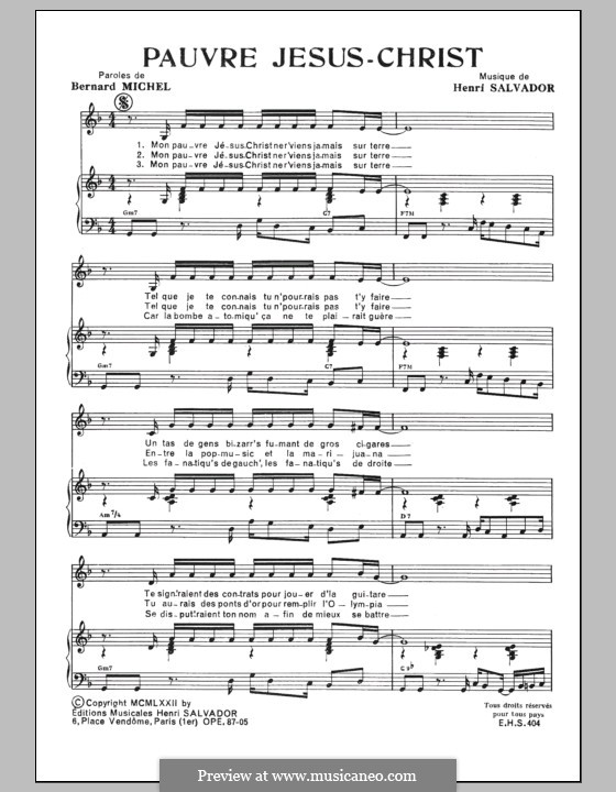 Pauvre Jesus Christ: Para vocais e piano by Henri Salvador