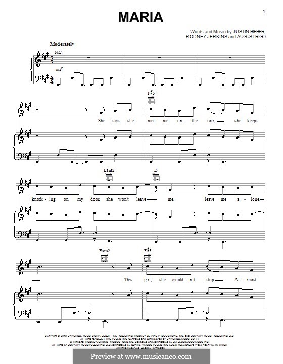 Maria: Para vocais e piano (ou Guitarra) by August Rigo, Justin Bieber, Rodney Jerkins