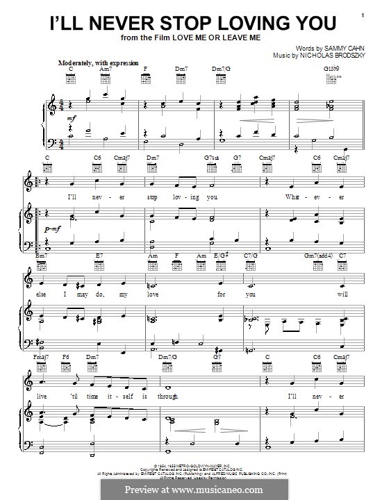 I'll Never Stop Loving You (Doris Day): Para vocais e piano (ou Guitarra) by Nicholas Brodszky