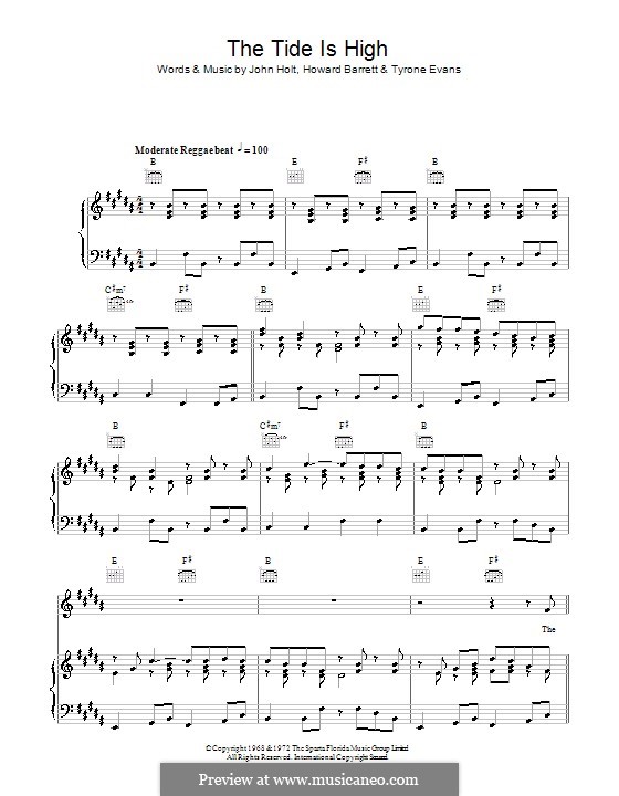 The Tide is High (Blondie): Para vocais e piano (ou Guitarra) by Howard Barrett, John Holt, Tyrone Evans