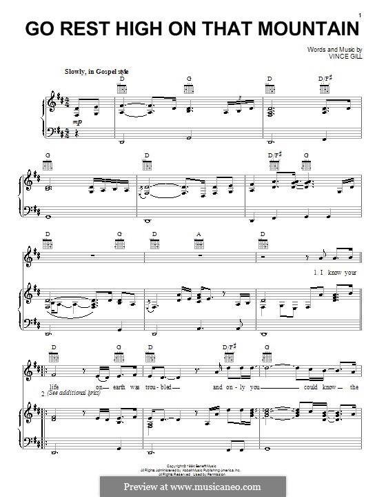 Go Rest High on That Mountain: Para vocais e piano (ou Guitarra) by Vince Gill
