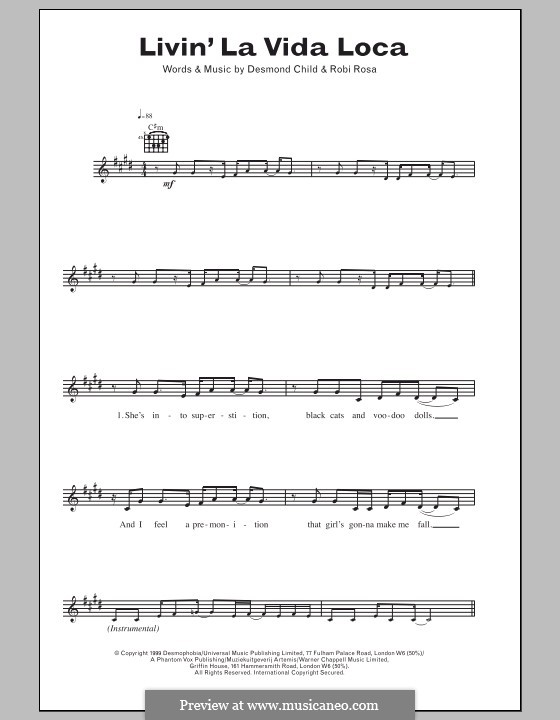 Livin' la vida loca (Ricky Martin): Letras e Acordes by Desmond Child, Robi Rosa