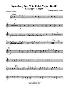 Symphony No.39 in E Flat Major, K.543: Movement I - Trumpet in Bb 1 (Transposed Part) by Wolfgang Amadeus Mozart