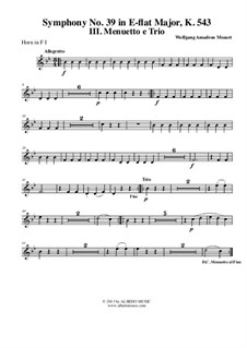 Symphony No.39 in E Flat Major, K.543: Movement III - Horn in F 1 (Transposed Part) by Wolfgang Amadeus Mozart