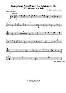 Symphony No.39 in E Flat Major, K.543: Movement III - Trumpet in Bb 1 (Transposed Part) by Wolfgang Amadeus Mozart