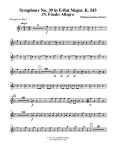 Symphony No.39 in E Flat Major, K.543: Movement IV - Trumpet in Bb 1 (Transposed Part) by Wolfgang Amadeus Mozart