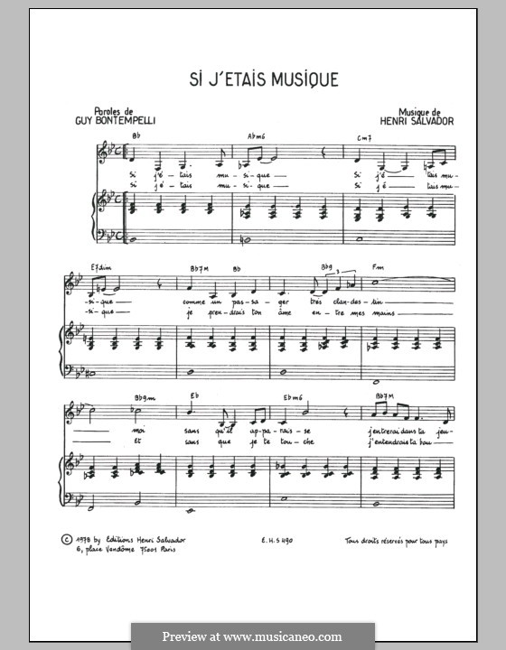 Si J'etais Musique: Para vocais e piano by Henri Salvador