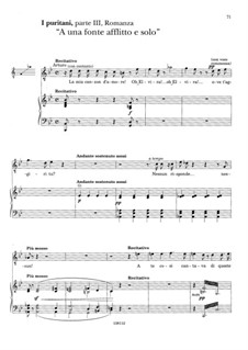 I puritani (The Puritans): A una fonte afflitto e solo, for voice and piano by Vincenzo Bellini