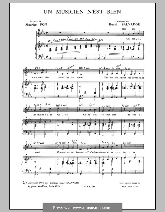Musicien n'est Rien: Para vocais e piano by Henri Salvador