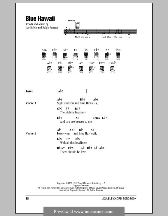 Blue Hawaii (Elvis Presley): para ukulele by Leo Robin, Ralph Rainger