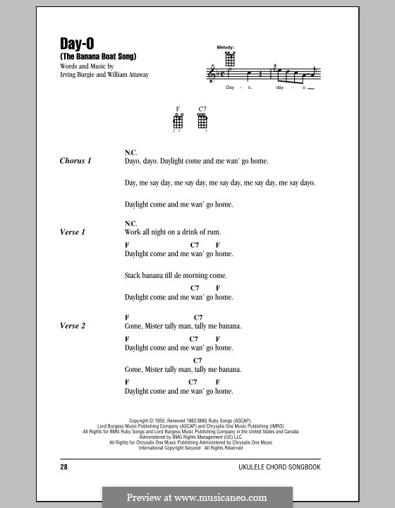 Day-O (The Banana Boat Song): para ukulele by Irving Burgie, William Attaway