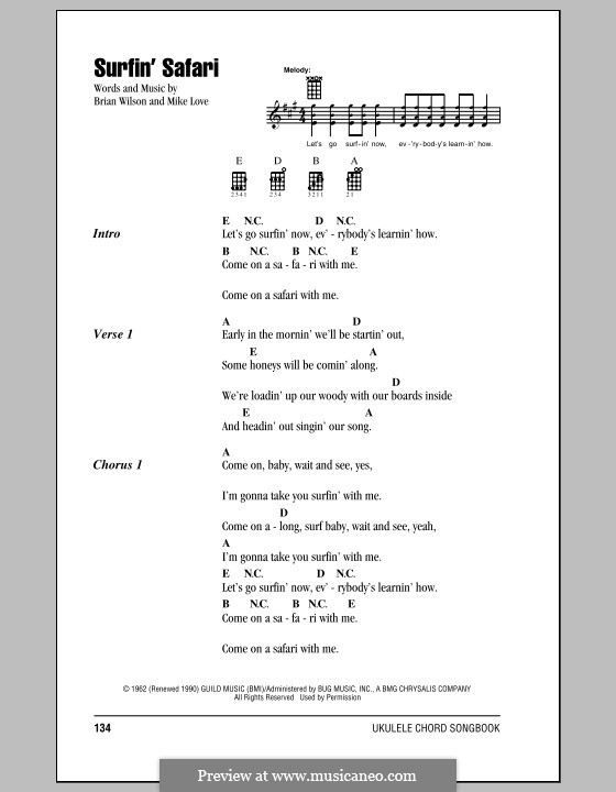 Surfin' Safari (The Beach Boys): para ukulele by Brian Wilson, Mike Love