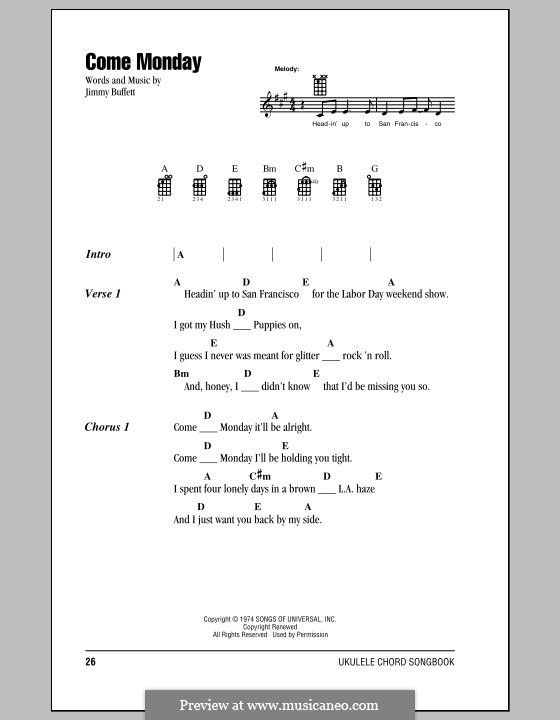 Come Monday: para ukulele by Jimmy Buffett