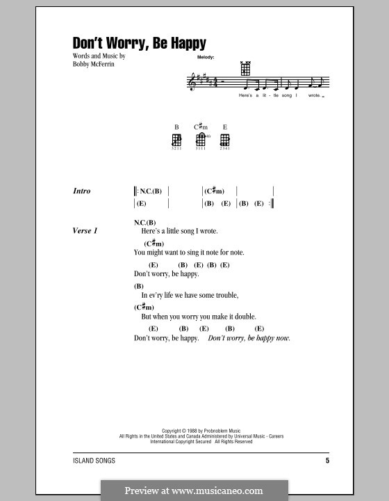Don't Worry, Be Happy: para ukulele by Bobby McFerrin
