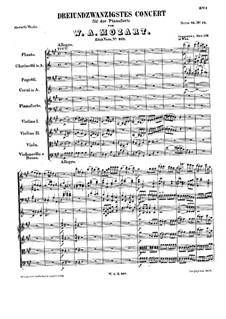 Concerto for Piano and Orchestra No.23 in A Major, K.488: Partitura completa by Wolfgang Amadeus Mozart