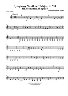 Symphony No.41 in C Major 'Jupiter', K.551: Movement III – french horn II (transposed part) by Wolfgang Amadeus Mozart
