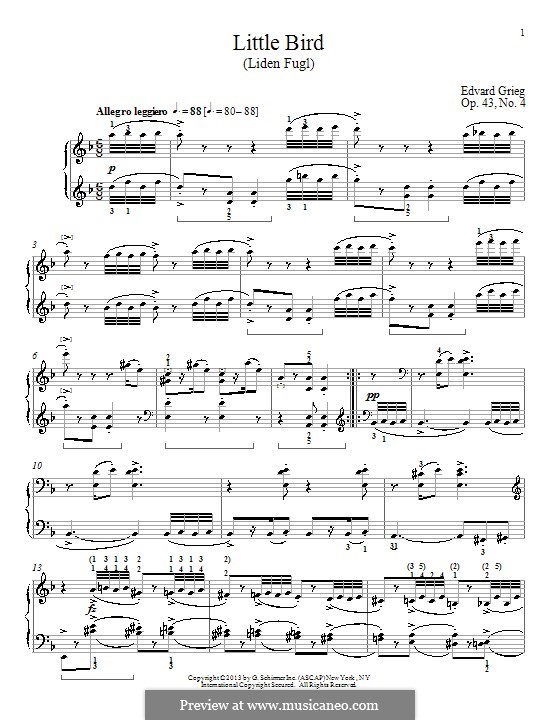 Little Bird (Liden Fugl), Op.43 No.4: Para Piano by William Westney