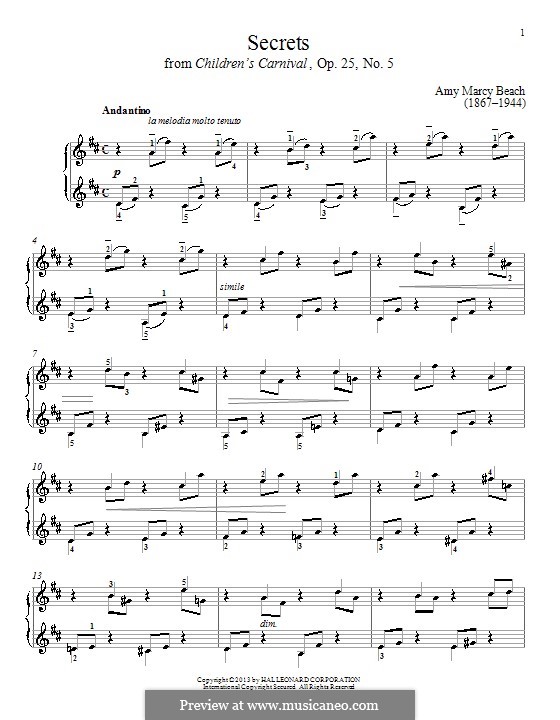 Secrets, Op.25 No.5: Para Piano by Amy Marcy Beach