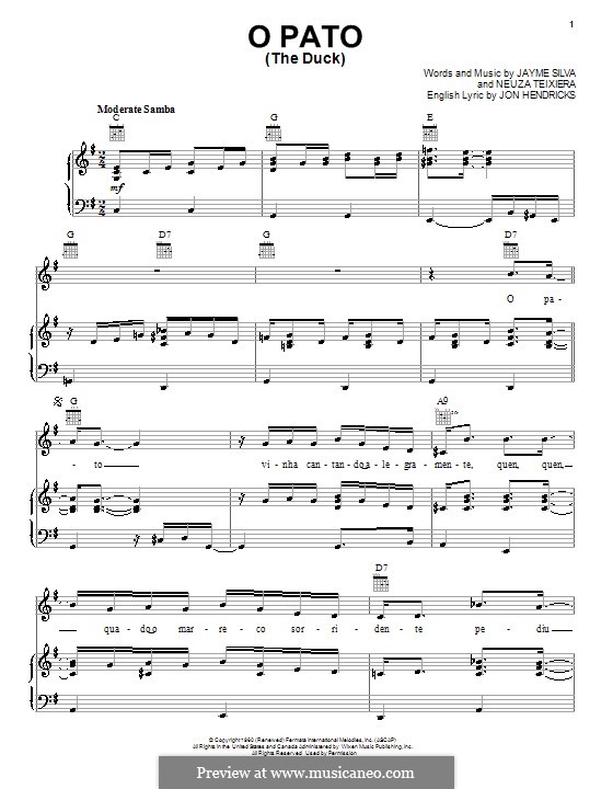 O Pato (The Duck): Para vocais e piano (ou Guitarra) by Jayme Silva, John Hendricks, Neuza Teixiera