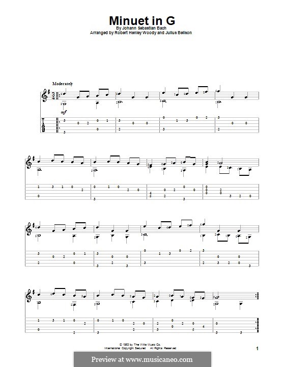 No.4 Minuet in G Major, BWV Anh.114: Para guitarra com guia by Johann Sebastian Bach