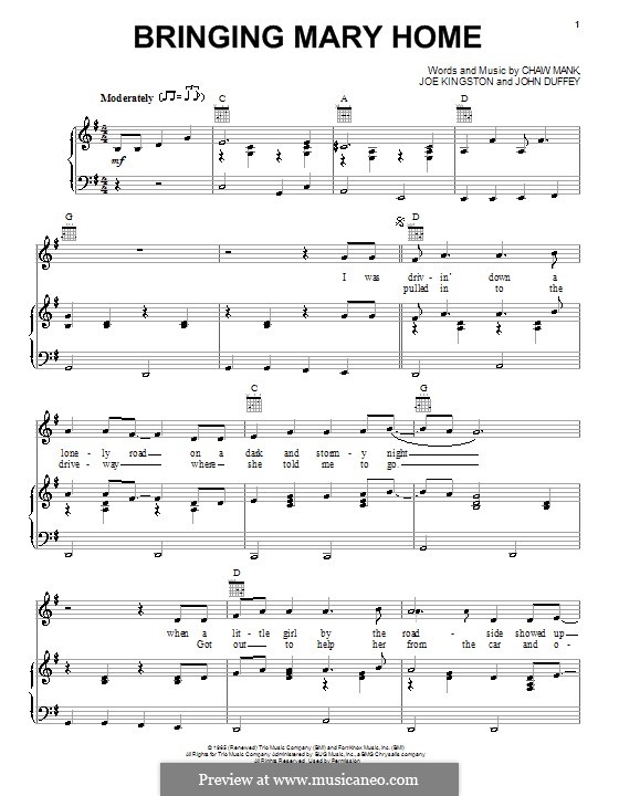Bringing Mary Home (The Country Gentleman): Para vocais e piano (ou Guitarra) by John Duffey, Joe Kingston
