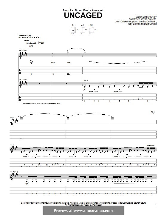 Uncaged (Zac Brown Band): Para guitarra com guia by Coy Bowles, Jimmy De Martini, John Driskell Hopkins, Nic Cowan, Wyatt Durrette, Zac Brown