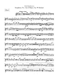 Symphony No.4 in A Major 'Italian', Op.90: parte de oboes by Felix Mendelssohn-Bartholdy
